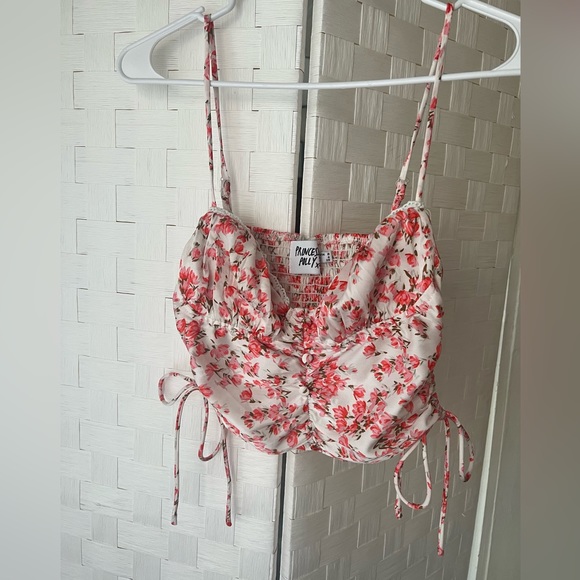 Princess Polly Tops - Princess Polly satin-like pink and white floral crop top. Size small/4